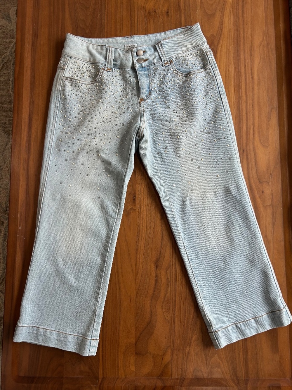 Cache Y2K Rhinestone Embellished Light Wash Flare Jeans Size 6